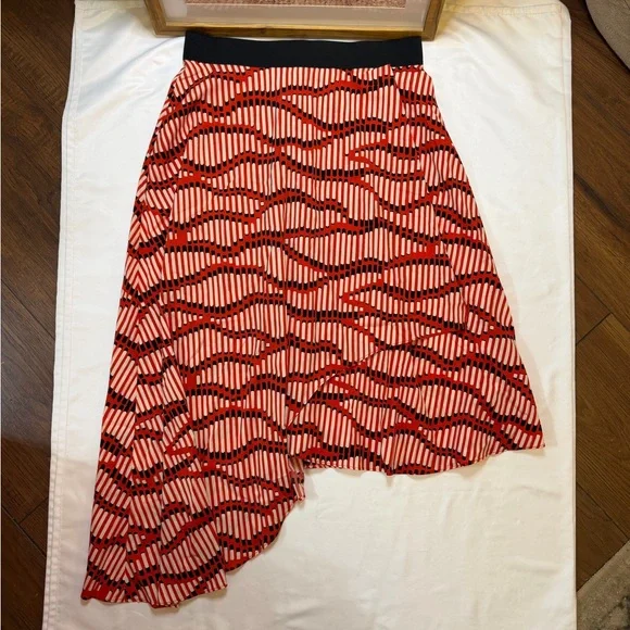 Topshop size 6 red Asymmetrical midi skirt - Picture 1 of 5